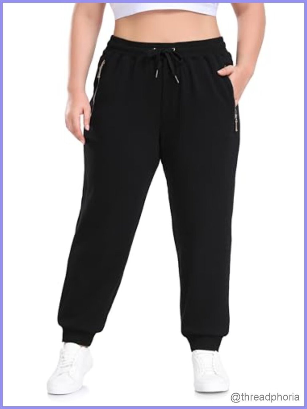 Plus Size Fleece Lined Sweatpants with Zipper Pockets for Women